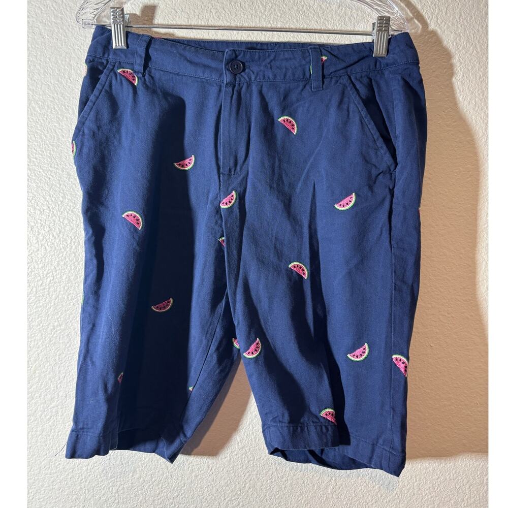 Caribbean Joe Women's Size 10 Blue Embroidered Watermelon Bermuda Shorts